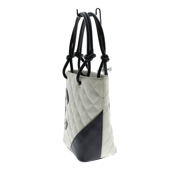 Chanel Cambon Line Small Tote White Black Line Leather Bag Coco Mark - Picture 4 of 15